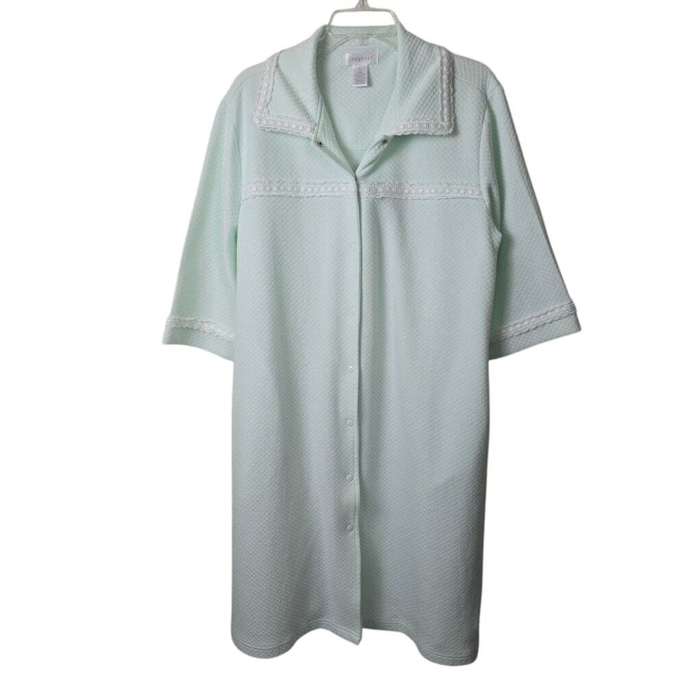 Vintage Mint Green Snap Front House Coat Robe MuuMuu Grannycore Cottagecore  L